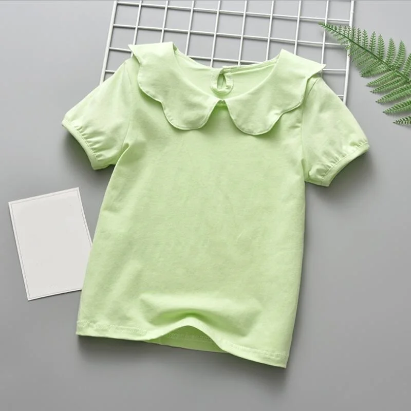 Летние футболки для девочек хлопковая футболка с коротким рукавом и воротником