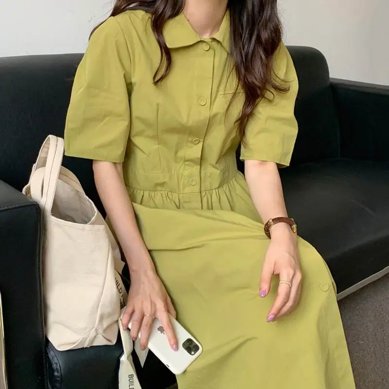 Korean Style Dress Female Temperament Gentle Small Lapel Single Breasted Fit Over the Knee Waist Slimming Shirt Short Sleeves
Korean Style Dress Female Temperament Gentle Small Lapel Single Breasted Fit Over the Knee Waist Slimming Shirt Short Sleeves