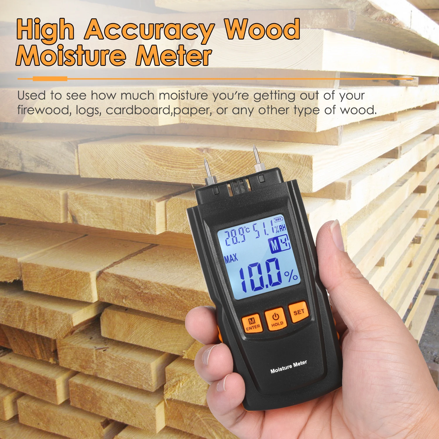KKmoon 3-in-1 Digital Wood Moisture Meter Firewood Water Content Analyzer Ambient Temperature Humidity Wood Moisture Tester
KKmoon 3-in-1 Digital Wood Moisture Meter Firewood Water Content Analyzer Ambient Temperature Humidity Wood Moisture Tester