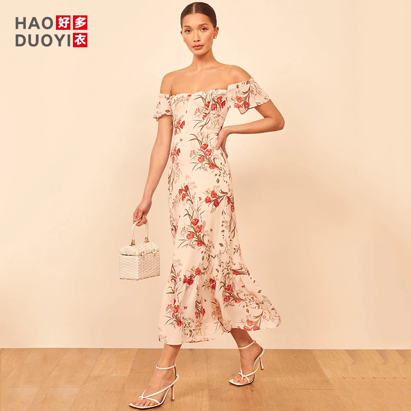 New French Off Shoulder Sweetheart Neckline Print Ruffle Sleeve Hem Mid Length Dress
New French Off Shoulder Sweetheart Neckline Print Ruffle Sleeve Hem Mid Length Dress