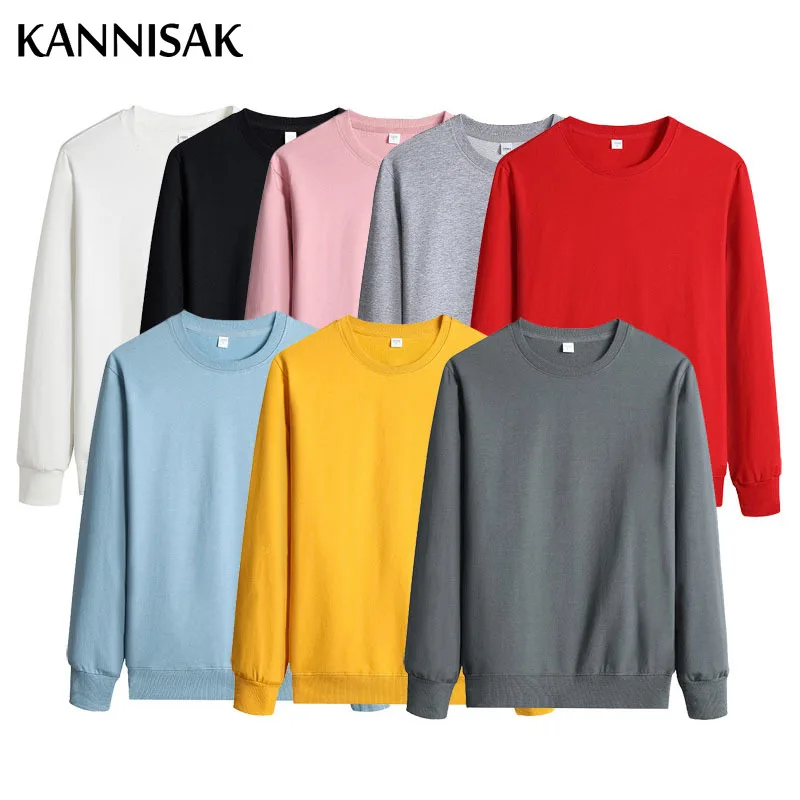 

KANNISAK 2021 Men Sweatshirt Long Sleeve O-neck Solid Cotton Quality Pullovers Casual Autumn Spring Harajuku Couple Streetwear