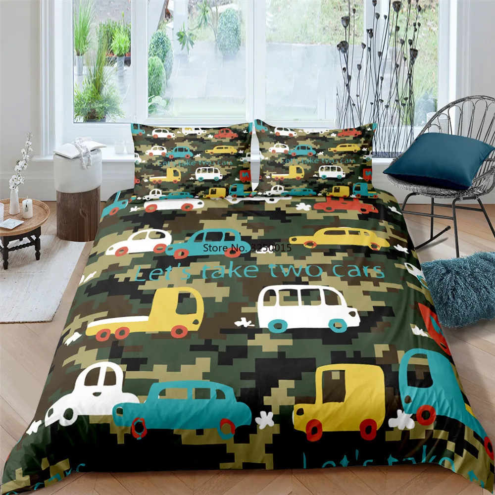 

3D Excavator Tractor Comforter Cover Cartoon Machinery Bulldozer Pattern Bedding Set for Kids Boys Duvet Cover with Pillowcases