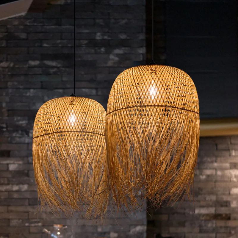 

Led Rattan Bamboo Pendant Lights Hang Lamps for Home Luminaire Design Pendant Loft Hanging Lustre Suspension Fixtures home decor