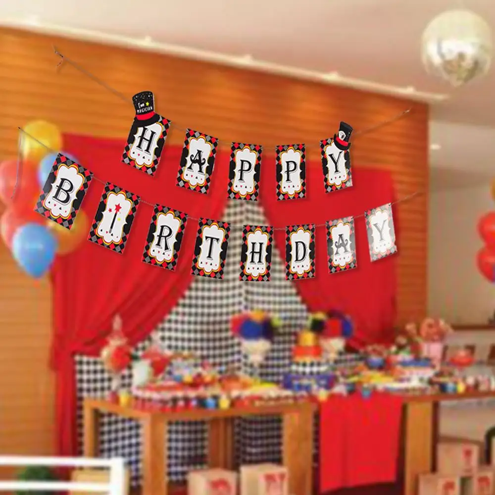 Magic Themed Happy Birthday Party Bunting Banner Magician Party Hanging Decoration Black White Red Birthday Supplies
Magic Themed Happy Birthday Party Bunting Banner Magician Party Hanging Decoration Black White Red Birthday Supplies