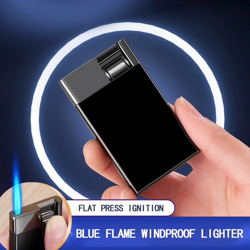 

Shin type ignition card shape blue flame butane cycle inflation adjustable flame windproof unique luxury lighter men’s gift