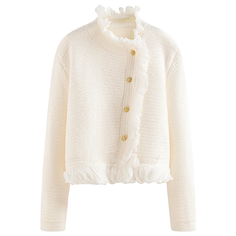White Half-high Collar Fringed Irregular Sweater Women Loose Autumn Winter Knit Top Single-breasted Temperament Cardigan Female
White Half-high Collar Fringed Irregular Sweater Women Loose Autumn Winter Knit Top Single-breasted Temperament Cardigan Female
