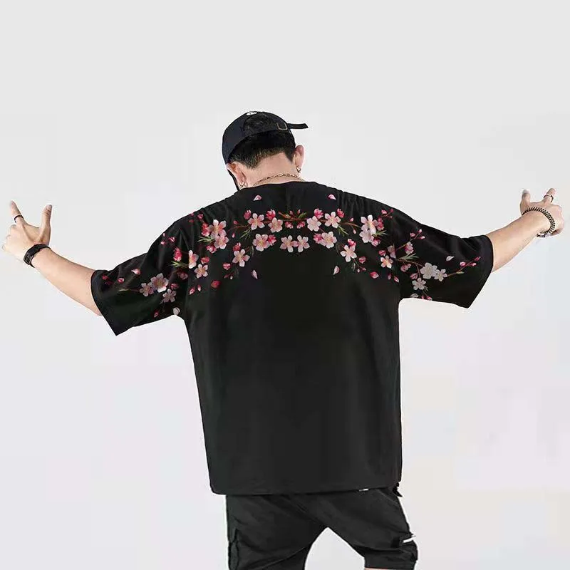 Summer Korean Version Of The Hong Kong Style Ins Short-sleeved Men's Loose Wild Round Neck Japanese National Tide Embroidery Mid
Summer Korean Version Of The Hong Kong Style Ins Short-sleeved Men's Loose Wild Round Neck Japanese National Tide Embroidery Mid