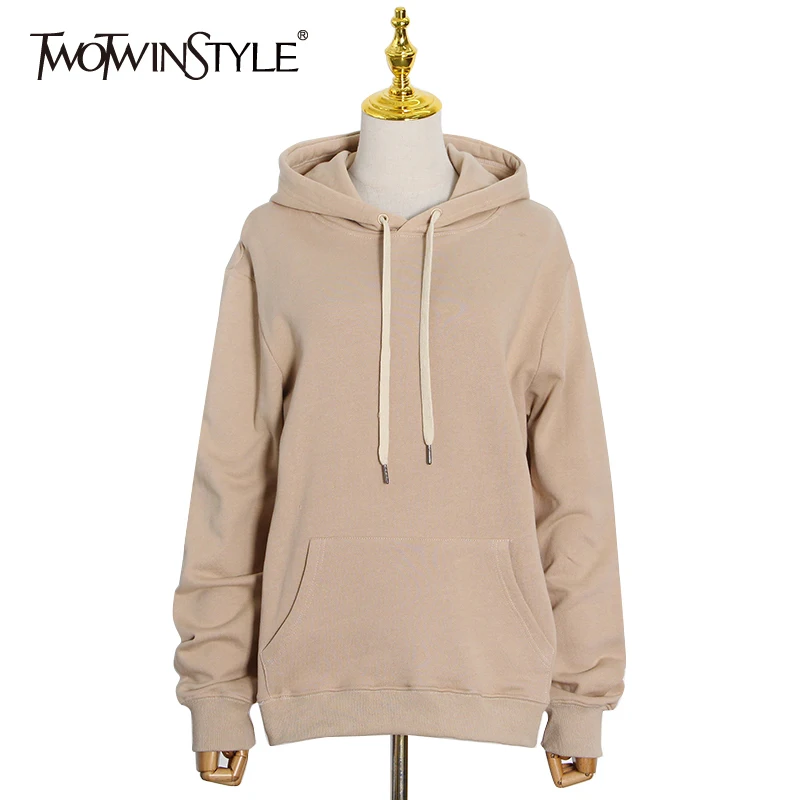 TWOTWINSTYLE Red Solid Minimalist Sweatshirt For Women Hooded Collar Long Sleeve Casual Sweatshirts Female 2021 Fashion New
TWOTWINSTYLE Red Solid Minimalist Sweatshirt For Women Hooded Collar Long Sleeve Casual Sweatshirts Female 2021 Fashion New
