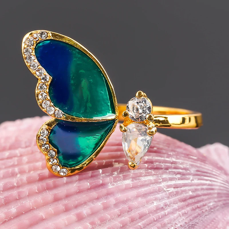 Fashion Blue Butterfly Gold Plated Open Finger Ring Adjustable White CZ Stone Rings For Women Wedding Party Jewelry Gift B4M465
Fashion Blue Butterfly Gold Plated Open Finger Ring Adjustable White CZ Stone Rings For Women Wedding Party Jewelry Gift B4M465