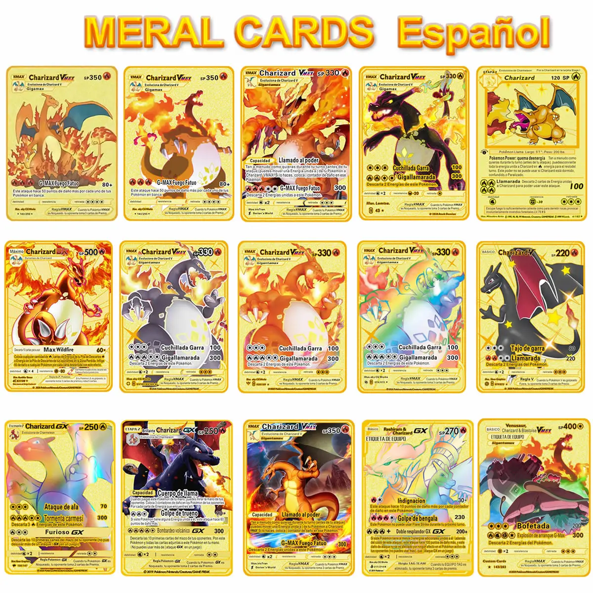 Pokemon Spanish Metal Cards New Charizard Pikachu GX MEGA VMAX Best Selling Children Game Battle España Gold Card Collection Toy
Pokemon Spanish Metal Cards New Charizard Pikachu GX MEGA VMAX Best Selling Children Game Battle España Gold Card Collection Toy