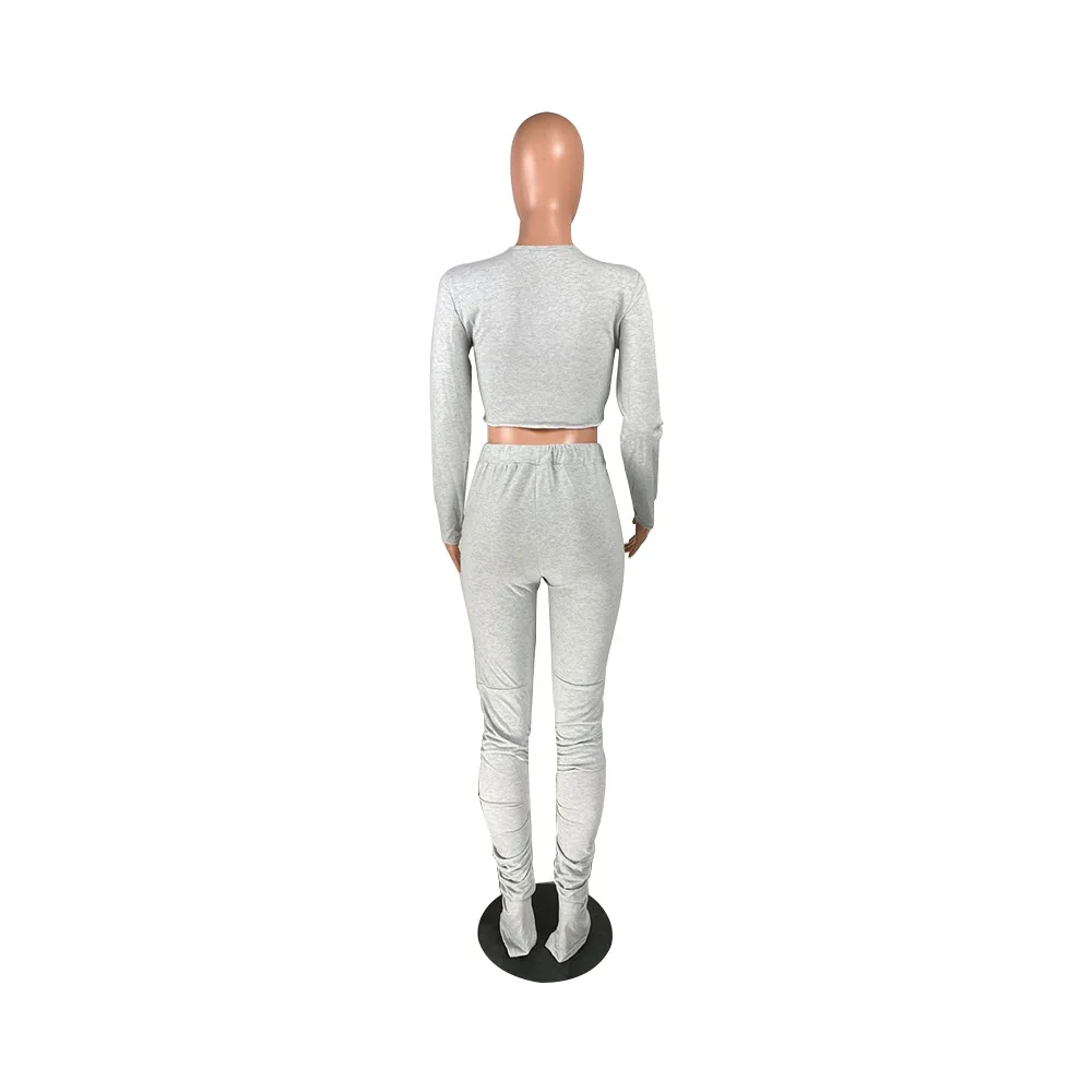 Autumn Solid Long Sleeve Crop Top+high Waist Stacked Sweatpant Jogger Two Piece Set Women Skinny Sportwear Matching Set Outfits
Autumn Solid Long Sleeve Crop Top+high Waist Stacked Sweatpant Jogger Two Piece Set Women Skinny Sportwear Matching Set Outfits