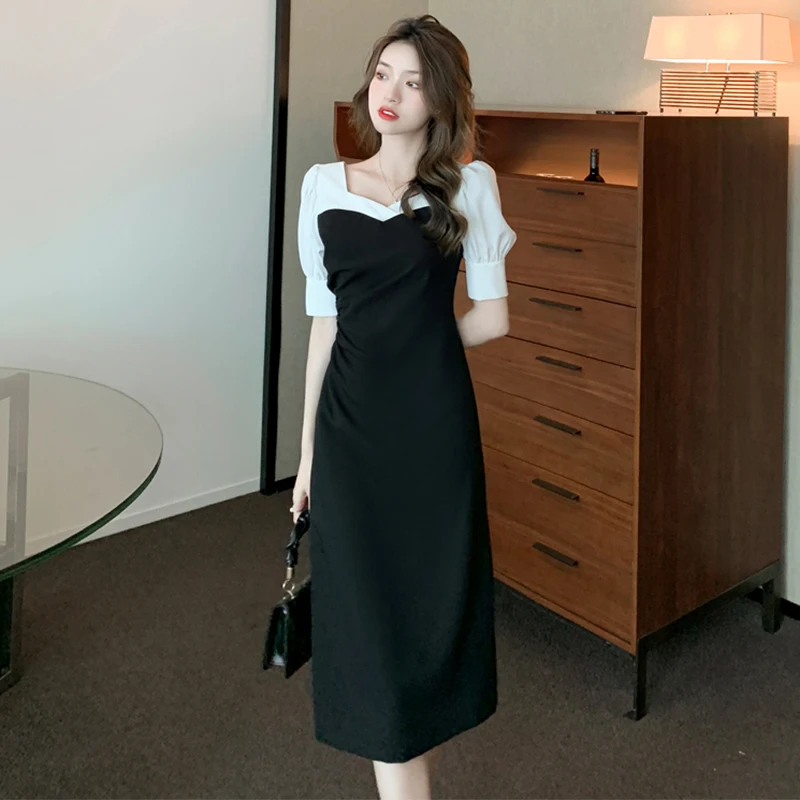 2022 New Black Office Lady Cuasul Midi Sexy Dress Summer Women Korean Vintage Hepburn Solid Dress Elegant Bodycon Party Vestidos
2022 New Black Office Lady Cuasul Midi Sexy Dress Summer Women Korean Vintage Hepburn Solid Dress Elegant Bodycon Party Vestidos