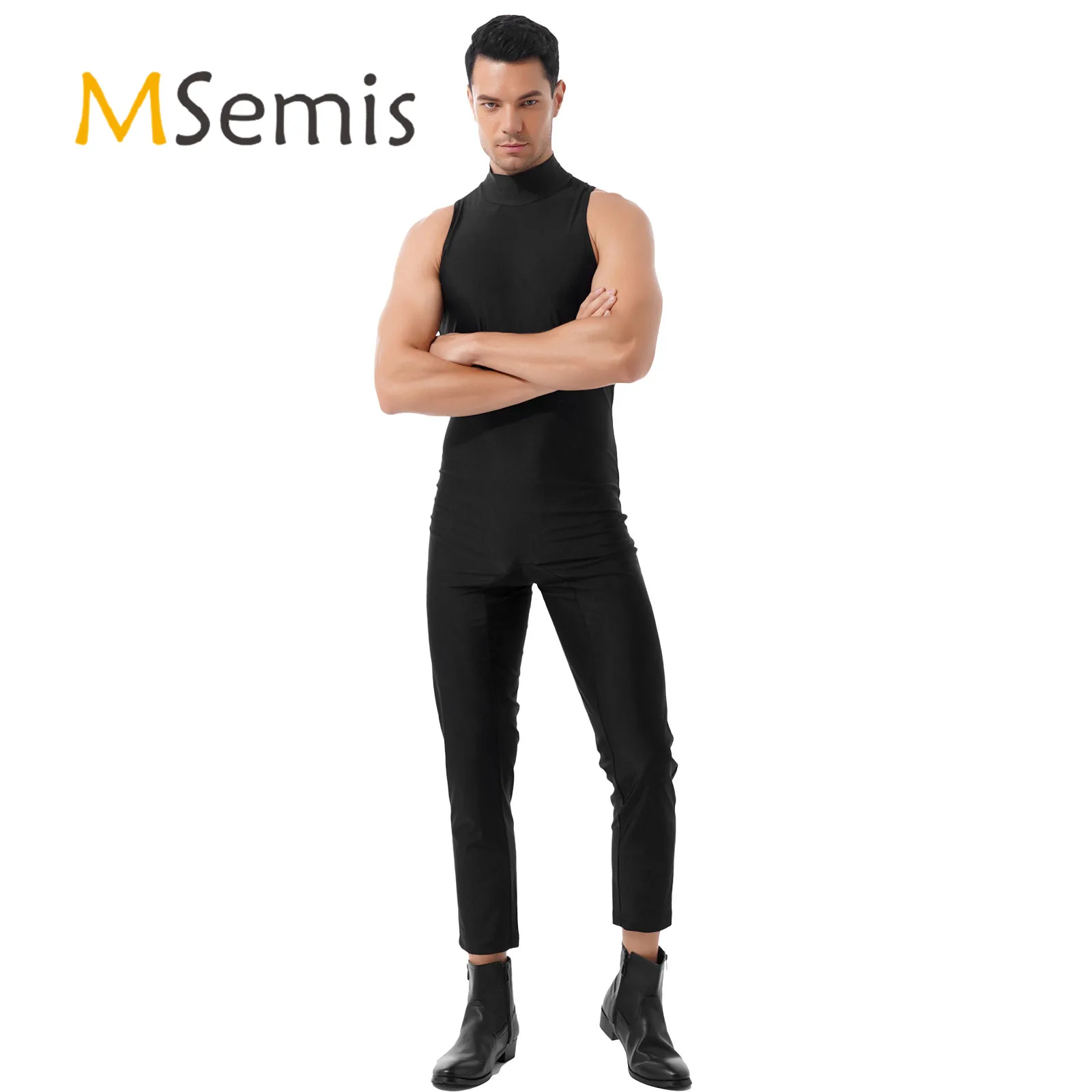 Mens Fashion Mock Neck Sleeveless One-piece Jumpsuits Casual Solid Color Invisible Zipper Back Bodysuit Playsuits for Night Club
Mens Fashion Mock Neck Sleeveless One-piece Jumpsuits Casual Solid Color Invisible Zipper Back Bodysuit Playsuits for Night Club