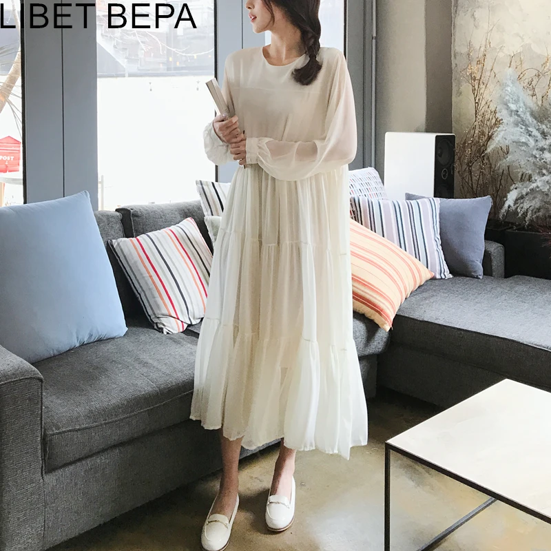 2021 New Spring Fall Women Dress Loose Transparent Chiffon Sweet Pleated Long Sleeve High Waist Casual Lady White Dress DR9031
2021 New Spring Fall Women Dress Loose Transparent Chiffon Sweet Pleated Long Sleeve High Waist Casual Lady White Dress DR9031