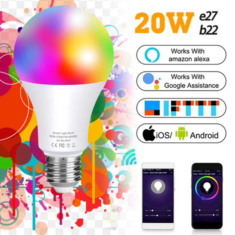LED RGB Smart Table Lamp Light E27 B22 WIFI/IR Remote Control 20W Edison Bulb Dimmable Color Changing Night Light With Alexa
LED RGB Smart Table Lamp Light E27 B22 WIFI/IR Remote Control 20W Edison Bulb Dimmable Color Changing Night Light With Alexa