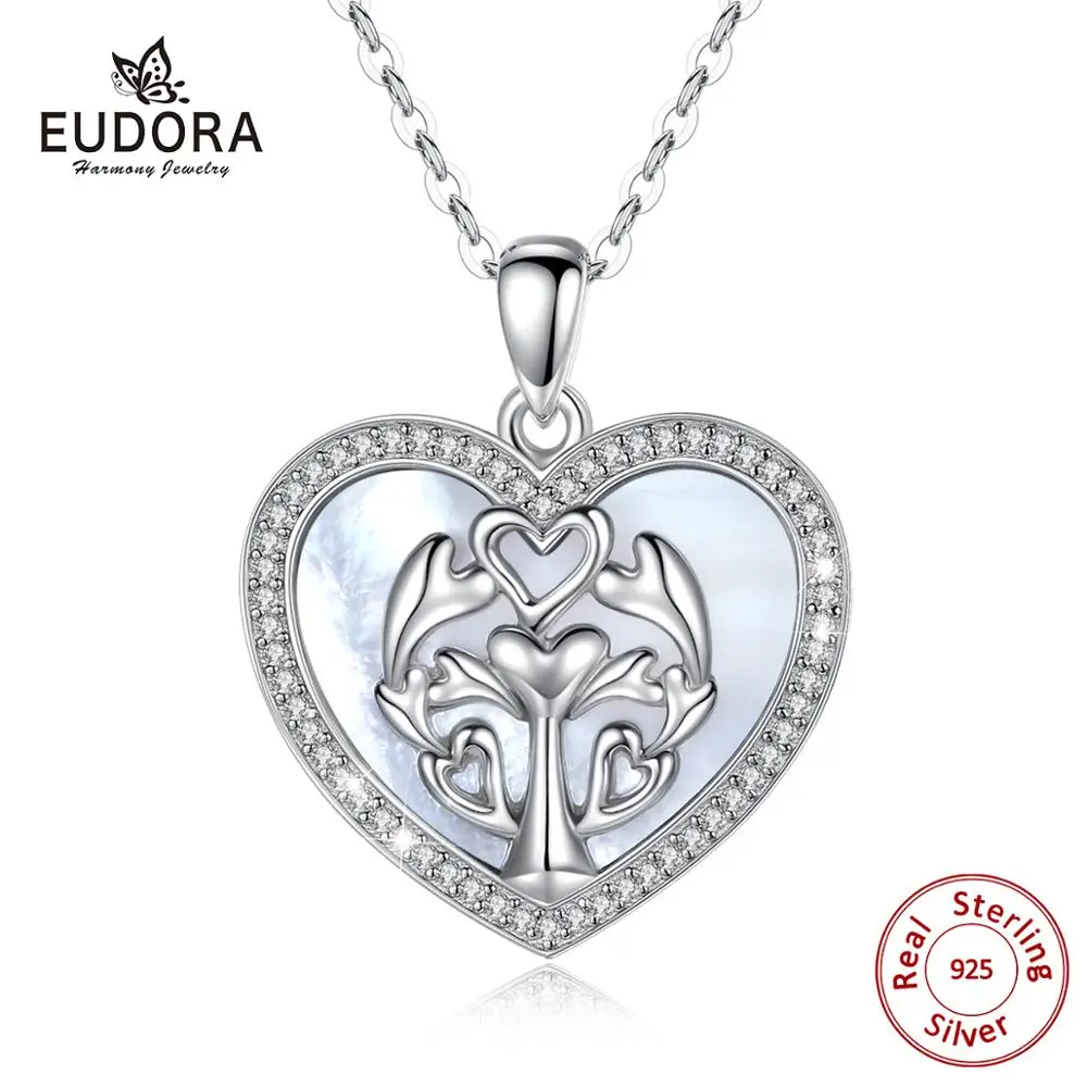 Eudora уникальное 925 пробы Серебряное Древо жизни ожерелье перламутровое сердце