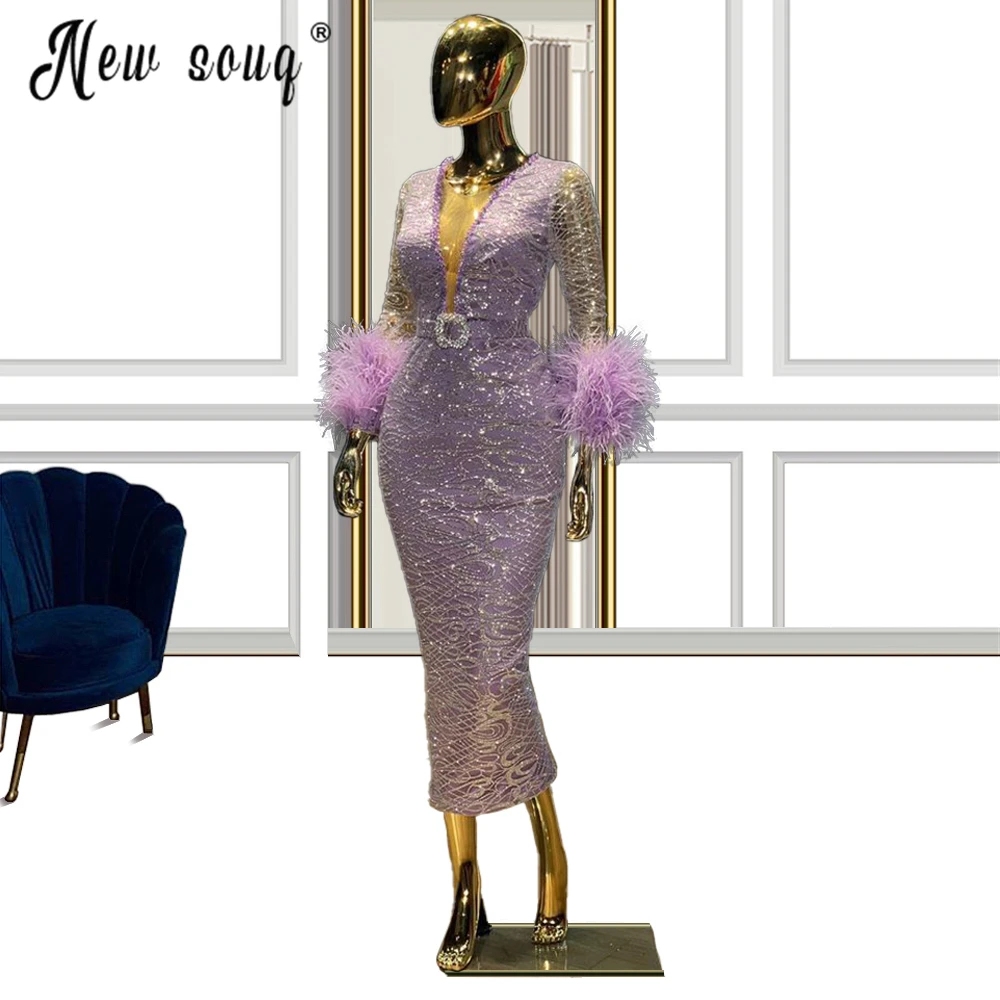 Deep V Neck Purple Mermaid Celebrity Dresses Long Sleeve Feather Party Dress African Vestidos De Fiesta Custom Made Plus Size
Deep V Neck Purple Mermaid Celebrity Dresses Long Sleeve Feather Party Dress African Vestidos De Fiesta Custom Made Plus Size