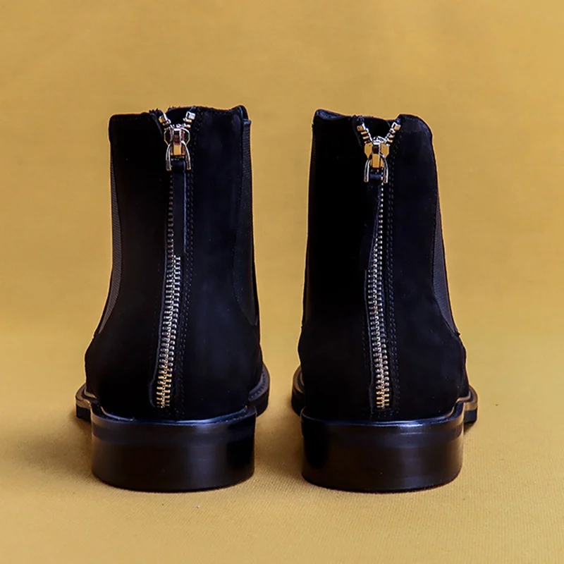 Fashion Genuine Leather Formal Man Chelsea Ankle Boots Round Toe Handmade Cow Suede Men's Cowboy Riding Shoes For Male AS308