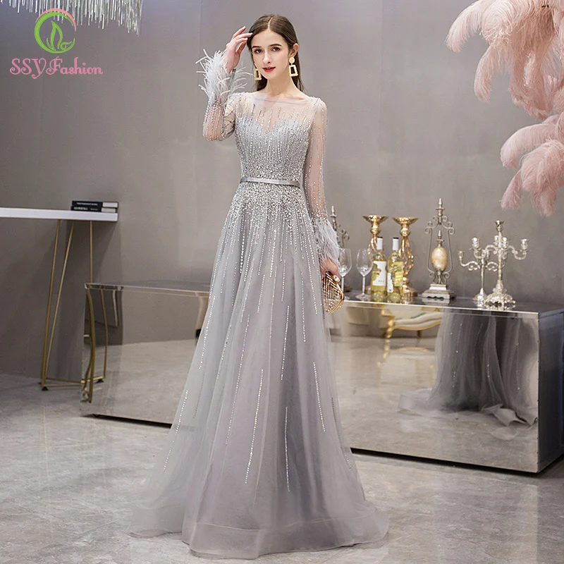 Женское платье с длинным рукавом SSYFashion, роскошное официальное платье с блестками и перьями
Женское платье с длинным рукавом SSYFashion, роскошное официальное платье с блестками и перьями