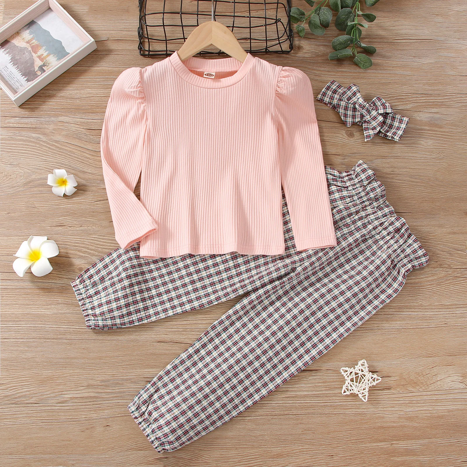 Girl Two Piece Set, Kid Ribbed Puff Long Sleeve Shirt Plaid Pattern Elastic Trousers Pants
Girl Two Piece Set, Kid Ribbed Puff Long Sleeve Shirt Plaid Pattern Elastic Trousers Pants