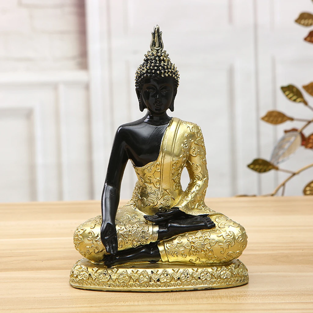 

Статуя Будды таиландский Будда Скульптура Позолоченные Смола ручной работы Буддизм индуистской фэншуй фигурка медитации домашний декор