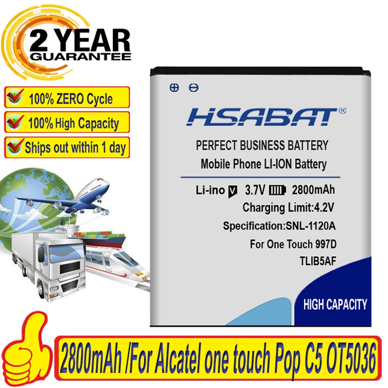 Аккумулятор HSABAT 2800 мАч TLiB5AF для Alcatel one touch Pop C5 OT5036 OT5036D OT 5036 5036D TCL S800 S710 997D 997 OT997
