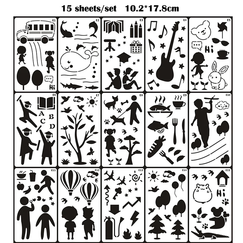 15pc Painting Inkjet Template Coloring Embossing Stencils DIY Scrapbooking Album Decorative Drawing Template Reusable
15pc Painting Inkjet Template Coloring Embossing Stencils DIY Scrapbooking Album Decorative Drawing Template Reusable