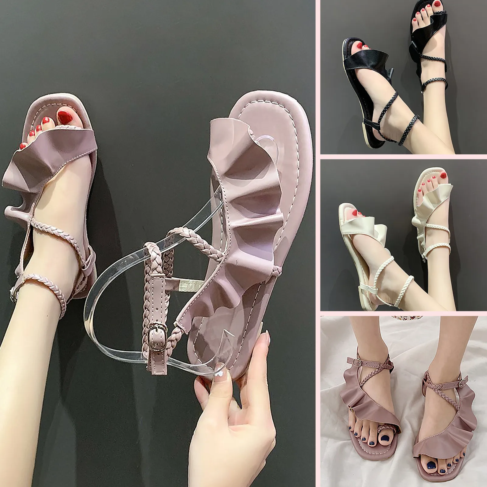 2021 Fashion Ruffled Sandals Ladies Flat Solid Color Low Heel Buckle Pen Toe Buckle Strap Flat Sandals Lightweight Sandals
2021 Fashion Ruffled Sandals Ladies Flat Solid Color Low Heel Buckle Pen Toe Buckle Strap Flat Sandals Lightweight Sandals