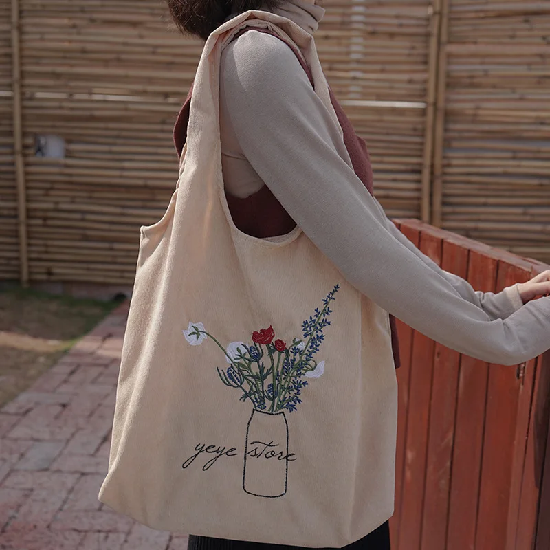 Women Corduroy Shoulder Bag Ladies Embroidery Canvas Shopping Bags Female Eco Cotton Cloth Handbag Foldable Tote Large Capacity
Women Corduroy Shoulder Bag Ladies Embroidery Canvas Shopping Bags Female Eco Cotton Cloth Handbag Foldable Tote Large Capacity