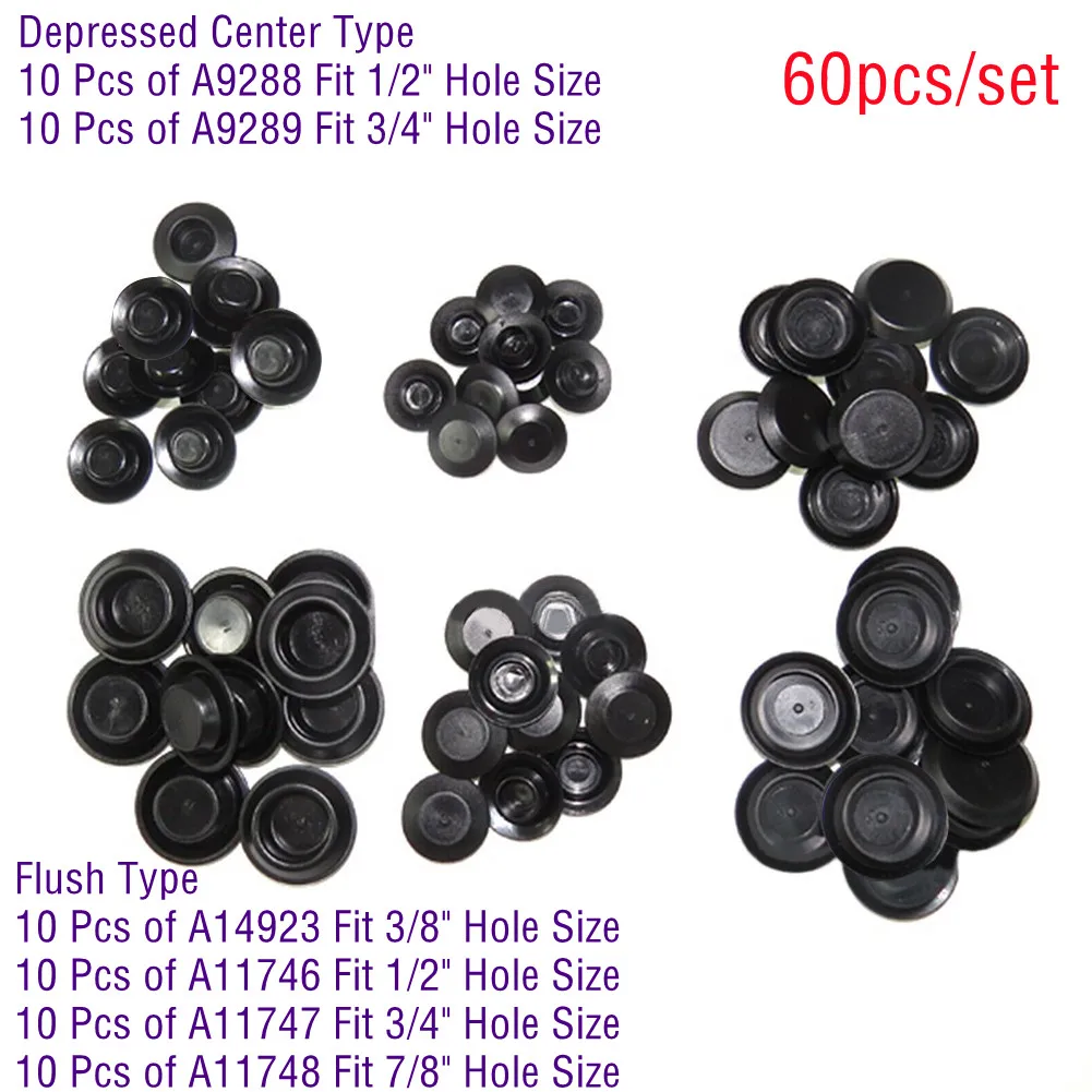 60pcs Flush Mount Black Plastic Hole Plug Assortment Auto Body Sheet Metal With Depressed Center Type And Flush Type
60pcs Flush Mount Black Plastic Hole Plug Assortment Auto Body Sheet Metal With Depressed Center Type And Flush Type