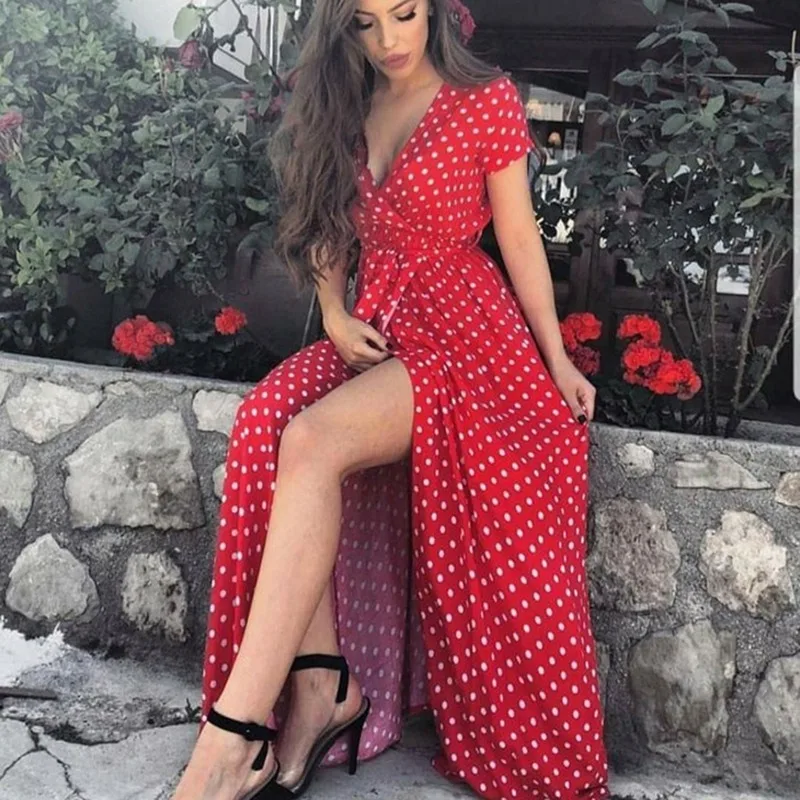 Boho Polka Dot Long Dresses Women Split Short Sleeve Summer Casual Dress 2020 Streetwear Black Maxi Dress Vestidos
Boho Polka Dot Long Dresses Women Split Short Sleeve Summer Casual Dress 2020 Streetwear Black Maxi Dress Vestidos