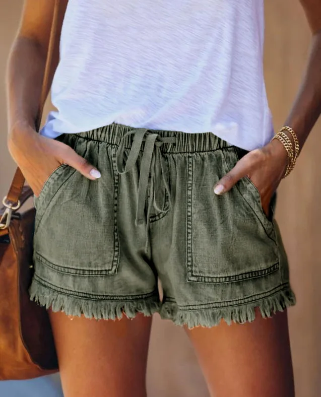 Summer Shorts for Women Denim Shorts Women Elastic Waist Drawstring Casual High Waist Slim Straight Casual Beach Shorts
Summer Shorts for Women Denim Shorts Women Elastic Waist Drawstring Casual High Waist Slim Straight Casual Beach Shorts
