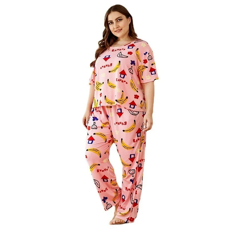 Summer Large Family Clothing Women's Short Sleeve Suit Printed Pajamas 
Summer Large Family Clothing Women's Short Sleeve Suit Printed Pajamas