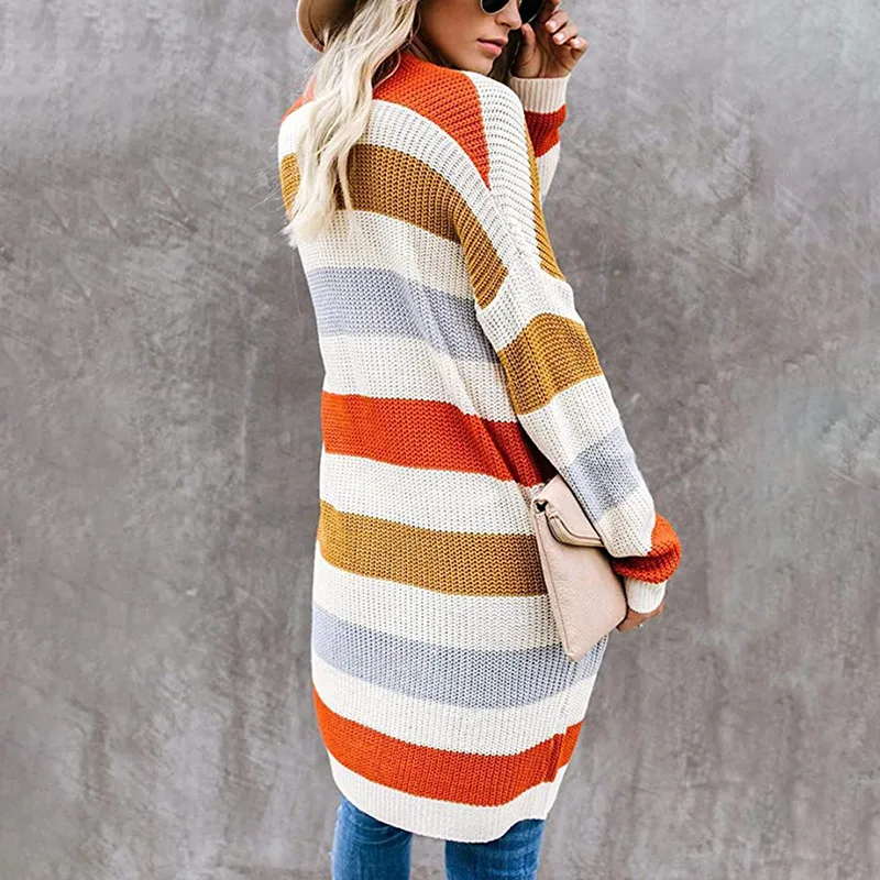 Striped stitching sweater cardigan women's 2020 autumn and winter new product long color matching pocket knitted cardigan
Striped stitching sweater cardigan women's 2020 autumn and winter new product long color matching pocket knitted cardigan