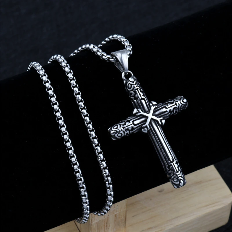 New Fashion Necklace for Men Vintage Cross Pendant Long Necklace Retro Texture Design Box Chain Jewelry
New Fashion Necklace for Men Vintage Cross Pendant Long Necklace Retro Texture Design Box Chain Jewelry