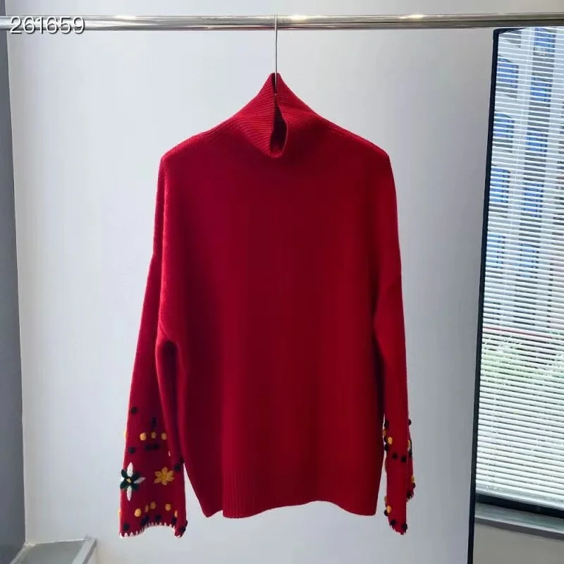 High Quality Runway Design Sweater Women 2022 Spring Knitted O-Neck Femme Embroidery Pullover Cashmere Red Sweater
High Quality Runway Design Sweater Women 2022 Spring Knitted O-Neck Femme Embroidery Pullover Cashmere Red Sweater