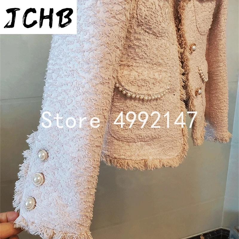 2021 winter Autumn women elegant beading tassel tweed coats female single breasted o-neck OL slim short jackets Y720
2021 winter Autumn women elegant beading tassel tweed coats female single breasted o-neck OL slim short jackets Y720