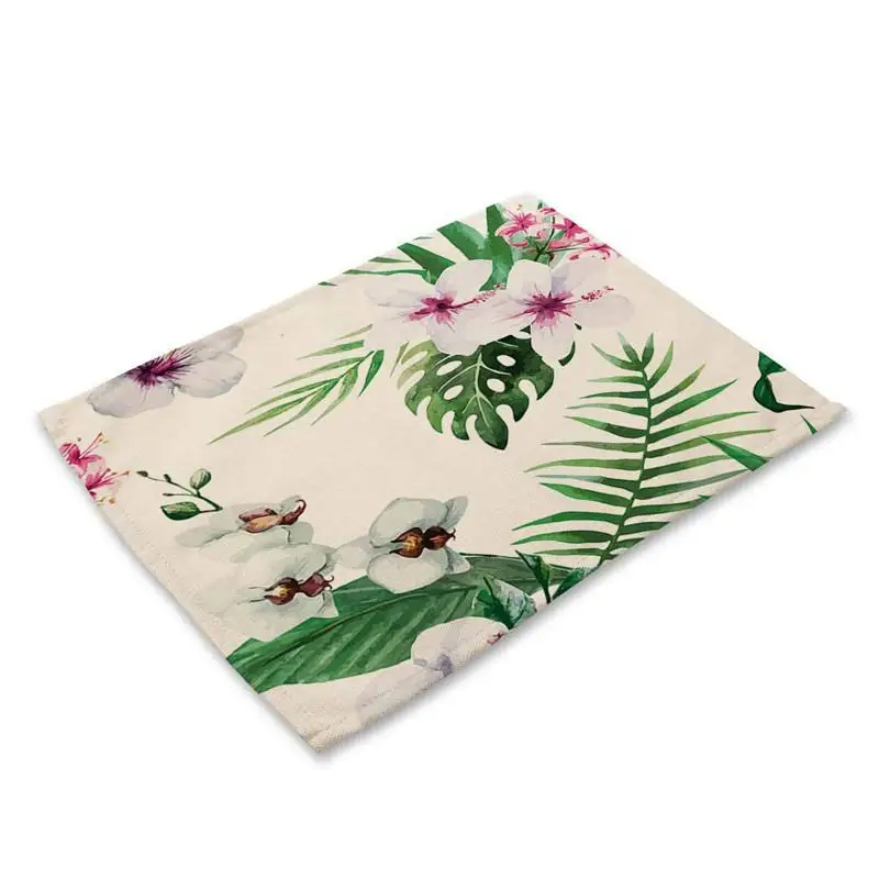 5 1Pcs Tropical Plant Monstera Pattern Placemat Coaster Dining Table Mats Cotton Linen Pad Bowl Cup Mat 42*32cm Home Decor | Дом и сад