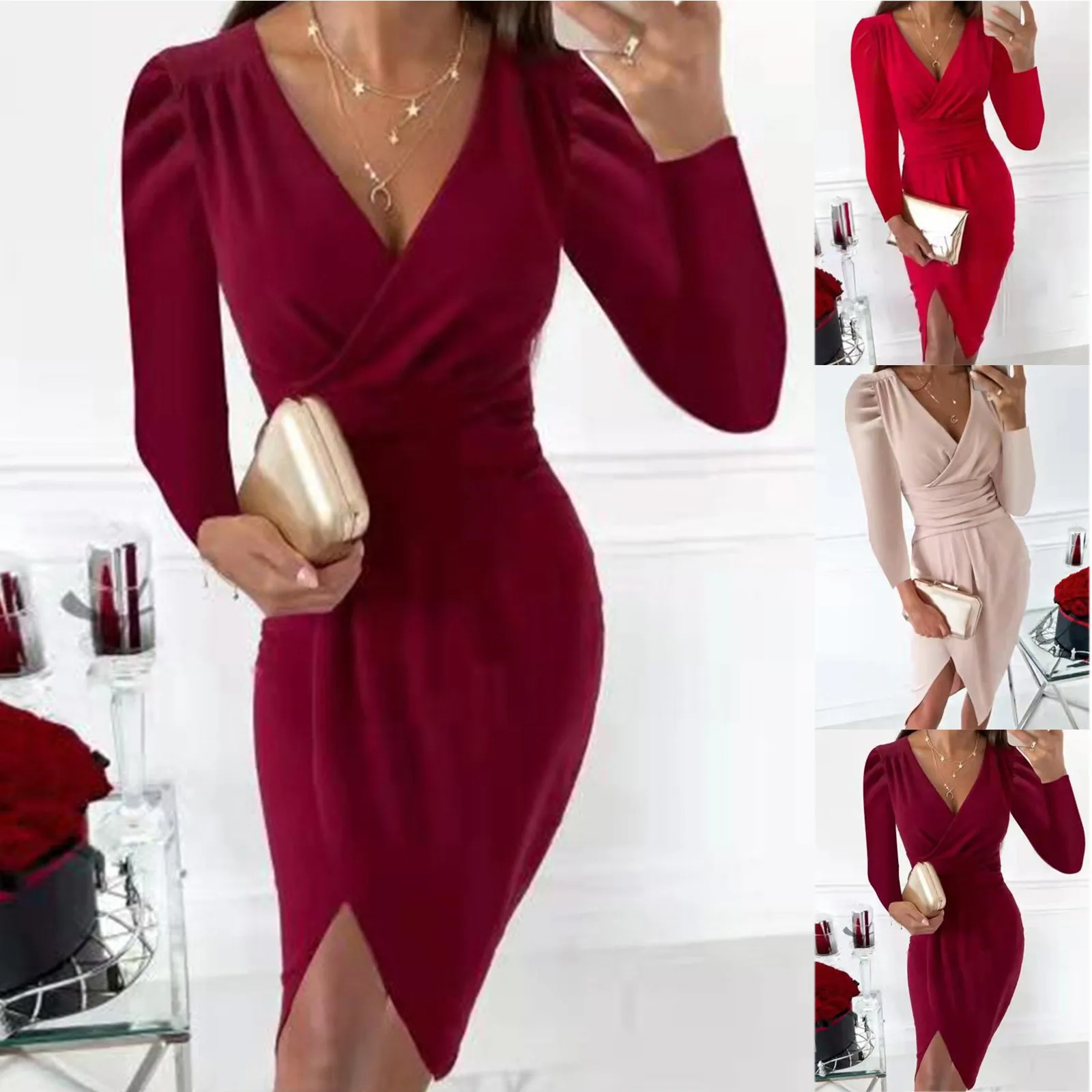 Autumn Solid Slim Fit Bodycon Dress Sexy Deep V Neck Women Party Dress Elegant Female 2022 Long Sleeve Folds Style Dress Vestido
Autumn Solid Slim Fit Bodycon Dress Sexy Deep V Neck Women Party Dress Elegant Female 2022 Long Sleeve Folds Style Dress Vestido
