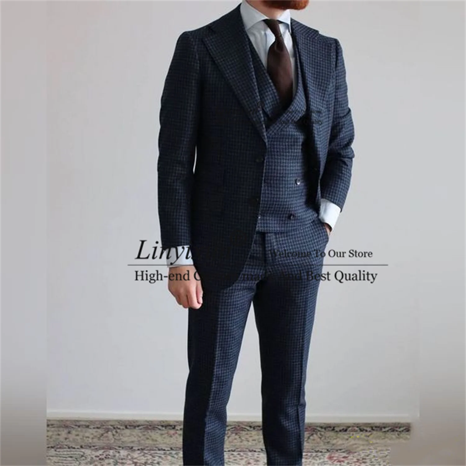 Classic Tweed Houndstooth Plaid Men Suits Peaked Lapel Wedding Groom Tuxedos 3 Pieces Male Business Work Blazer Terno Masculino
Classic Tweed Houndstooth Plaid Men Suits Peaked Lapel Wedding Groom Tuxedos 3 Pieces Male Business Work Blazer Terno Masculino