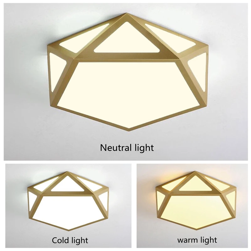 Светодиодные потолочные лампы для гостиной и спальни, современное освещение, золотистые круглые и квадратные геометрические светильники, на поверхности.