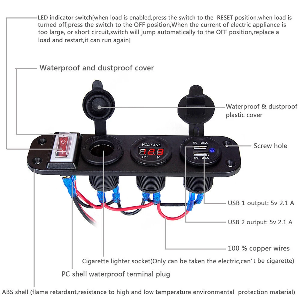 Cigarette Lighter Socket Splitter 12V Dual USB Charger Power Adapter Outlet for Car Boat Marine Motorcycle Scooter RV DIY Kit
Cigarette Lighter Socket Splitter 12V Dual USB Charger Power Adapter Outlet for Car Boat Marine Motorcycle Scooter RV DIY Kit
