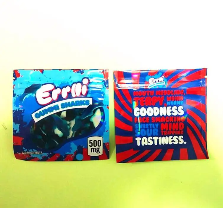 

500mg Errlli 3.5g Gummi sharks Packaging Gummie Edibles mylar bags Smell proof Cookies