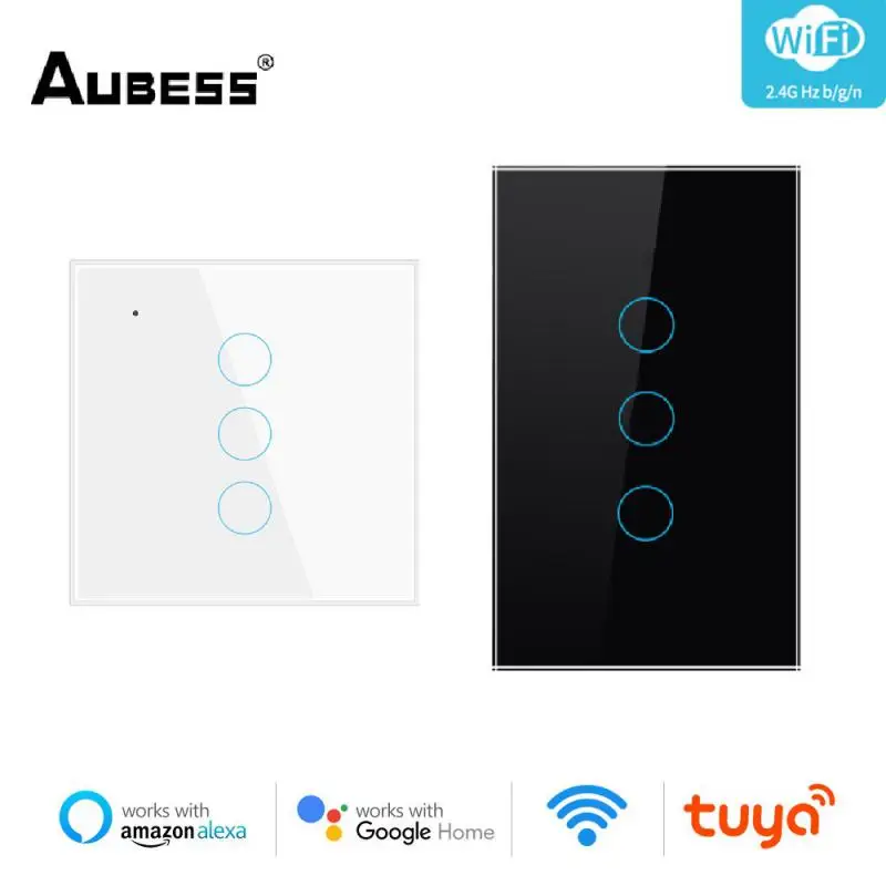 

Умный сенсорный выключатель Aubess, Wi-Fi, управление через приложение Smart Life/Tuya, голосовое управление Alexa Google Home, ЕС, США, 1/2/3/4 клавиши, нейтральный...