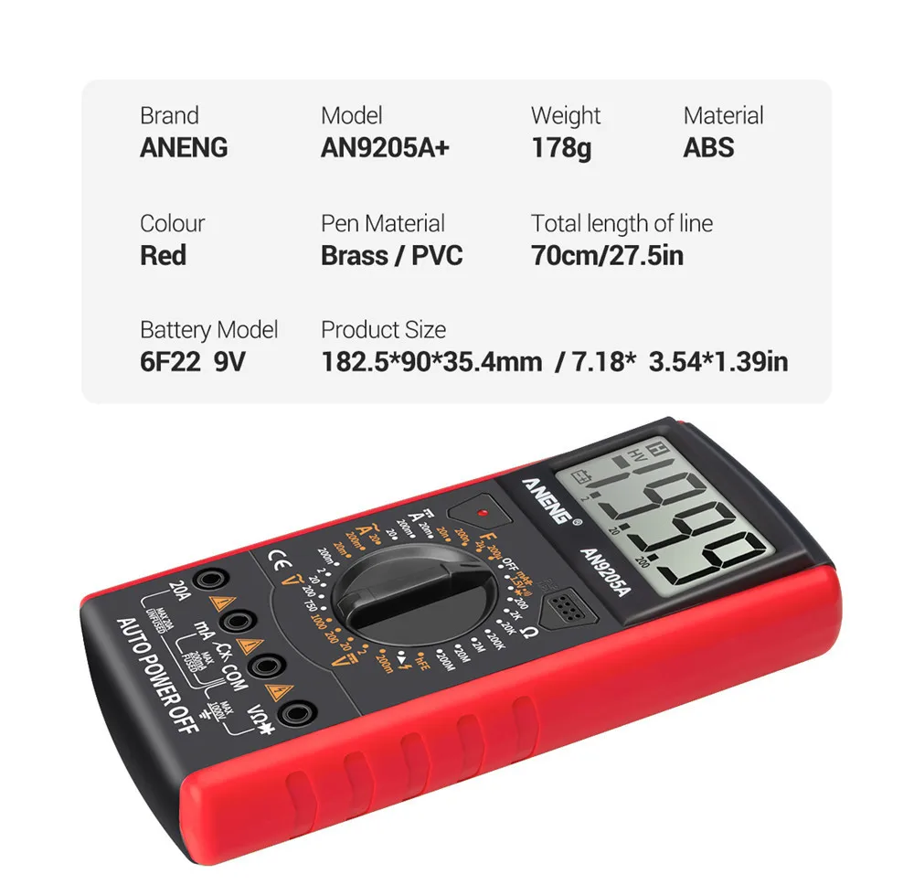 Цифровой мультиметр ANENG AN9205A +, 3 1/2 дюйма, ЖК-дисплей, 1999 отсчетов, ручной диапазон, Универсальный измеритель, сопротивление переменного тока, ...
Цифровой мультиметр ANENG AN9205A +, 3 1/2 дюйма, ЖК-дисплей, 1999 отсчетов, ручной диапазон, Универсальный измеритель, сопротивление переменного тока, ...