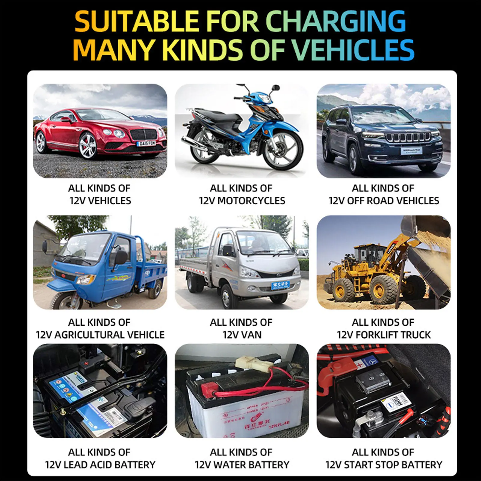 New 7A 12V Lead Acid Battery Charger Multifunction 7-Stage Smart Battery Charger Car Motorcycle Pulse Repair Charger
New 7A 12V Lead Acid Battery Charger Multifunction 7-Stage Smart Battery Charger Car Motorcycle Pulse Repair Charger