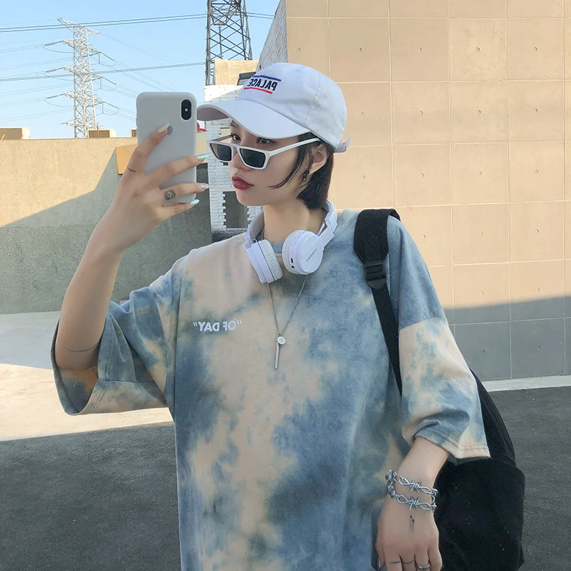 Print Tie Dye Harajuku T-shirts for Girls Half Sleeve Loose Streetwear 2021 Summer Fashion Pullover Tops Korean Blouses Femme 
Print Tie Dye Harajuku T-shirts for Girls Half Sleeve Loose Streetwear 2021 Summer Fashion Pullover Tops Korean Blouses Femme