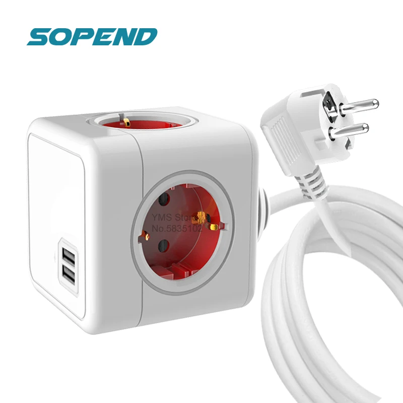 Удлинительная розетка Sopend Power Cube умный настенный адаптер с европейской вилкой