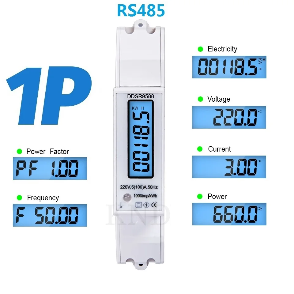 RS485 220 В/230 В 5(100A) 50/60 Гц Din рейка однофазный Modbus RTU Потребляемая мощность кВт/ч