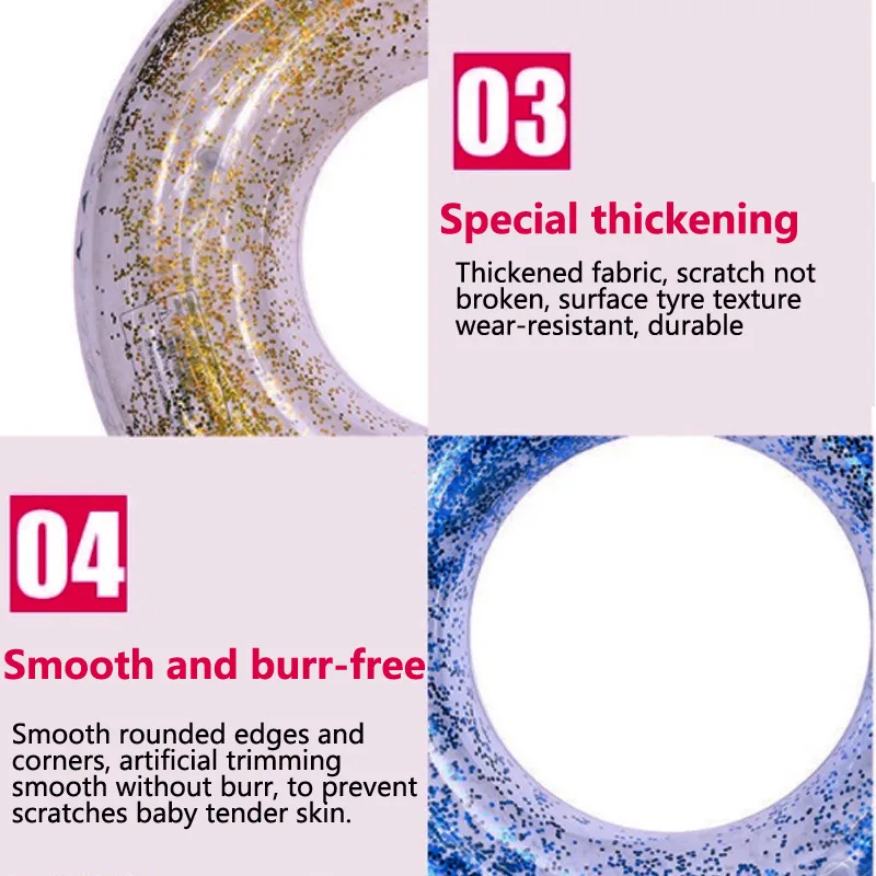 Inflatable Pool Float Tube Transparent Swimming Ring with Colorful Sparkling Glitters for Kids and Adults Gonfiabili Ring Float
Inflatable Pool Float Tube Transparent Swimming Ring with Colorful Sparkling Glitters for Kids and Adults Gonfiabili Ring Float